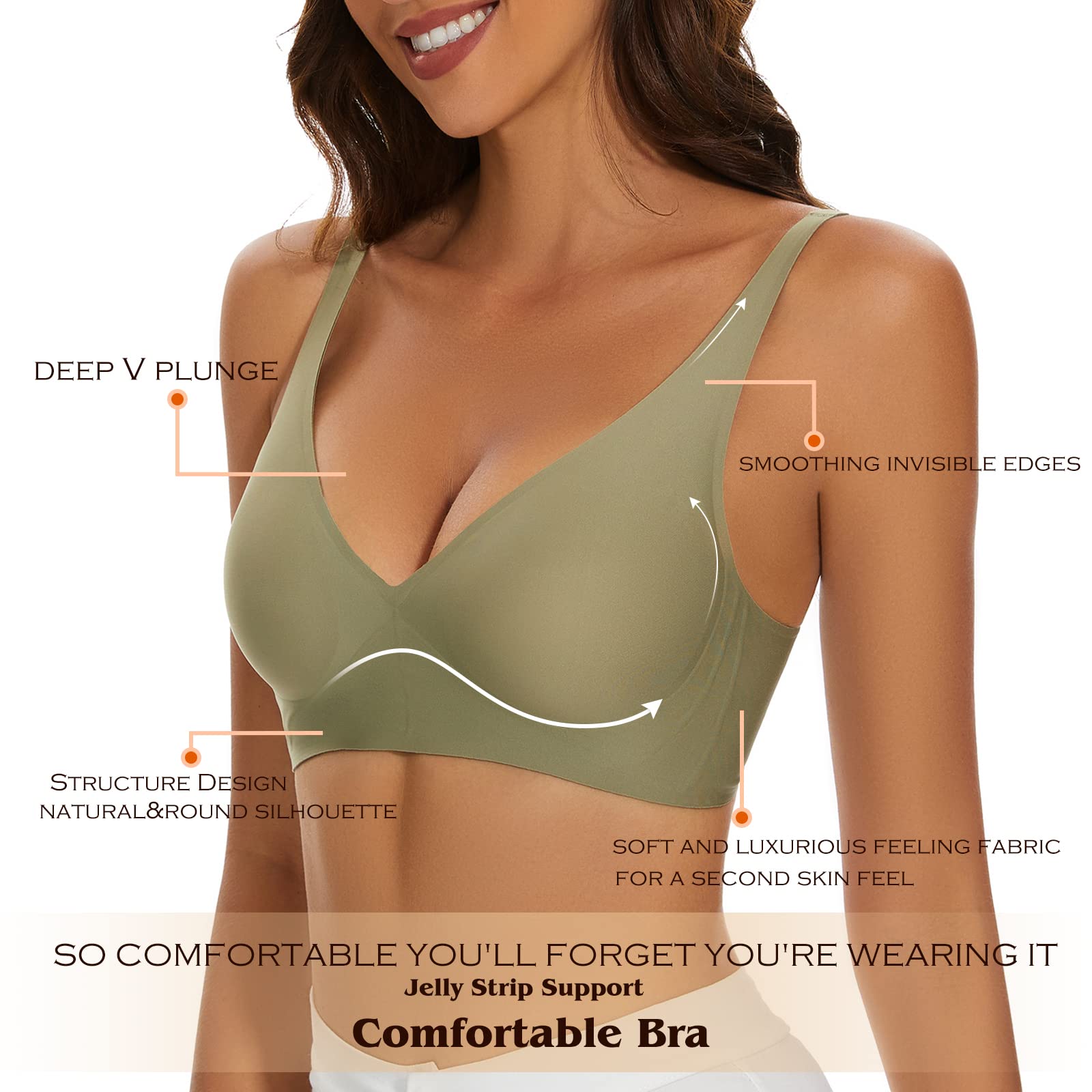 Wirefree Seamless Bra for Women Invisible Deep V Plunge Bra with Removeable Padding Green