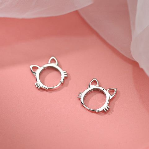 Kawaii Silver Cat Earrings