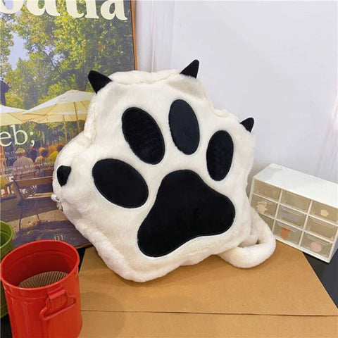 Bonita mochila con forma de garra de gato de peluche