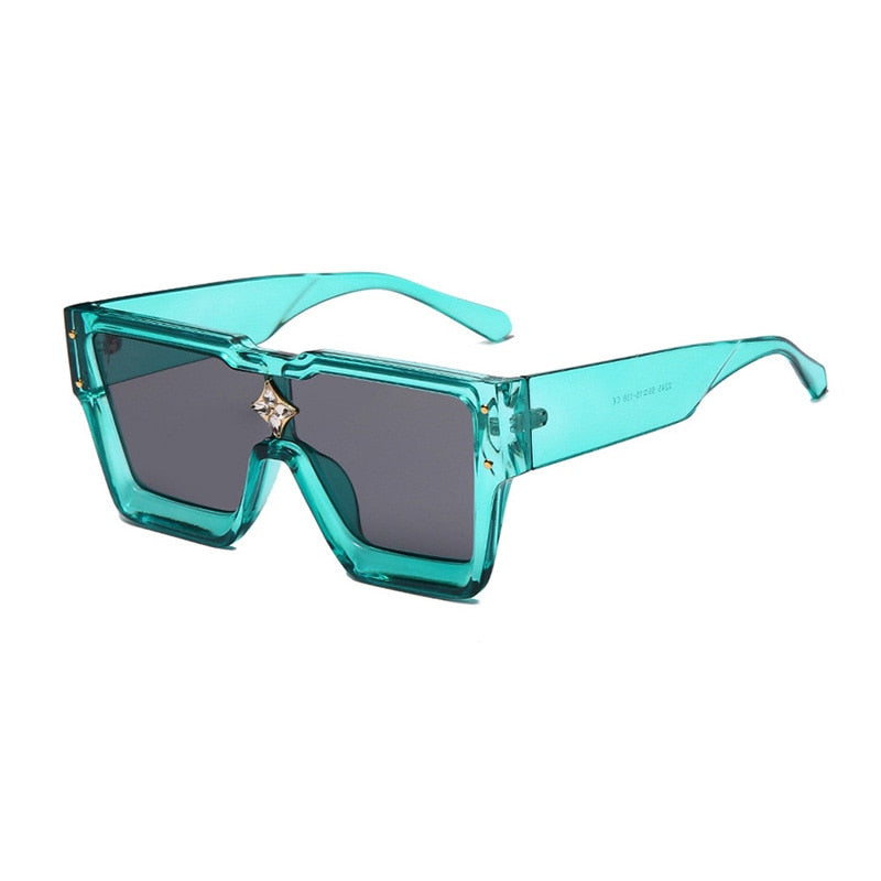 Oversized Crystal Frame Squared Sunglasses