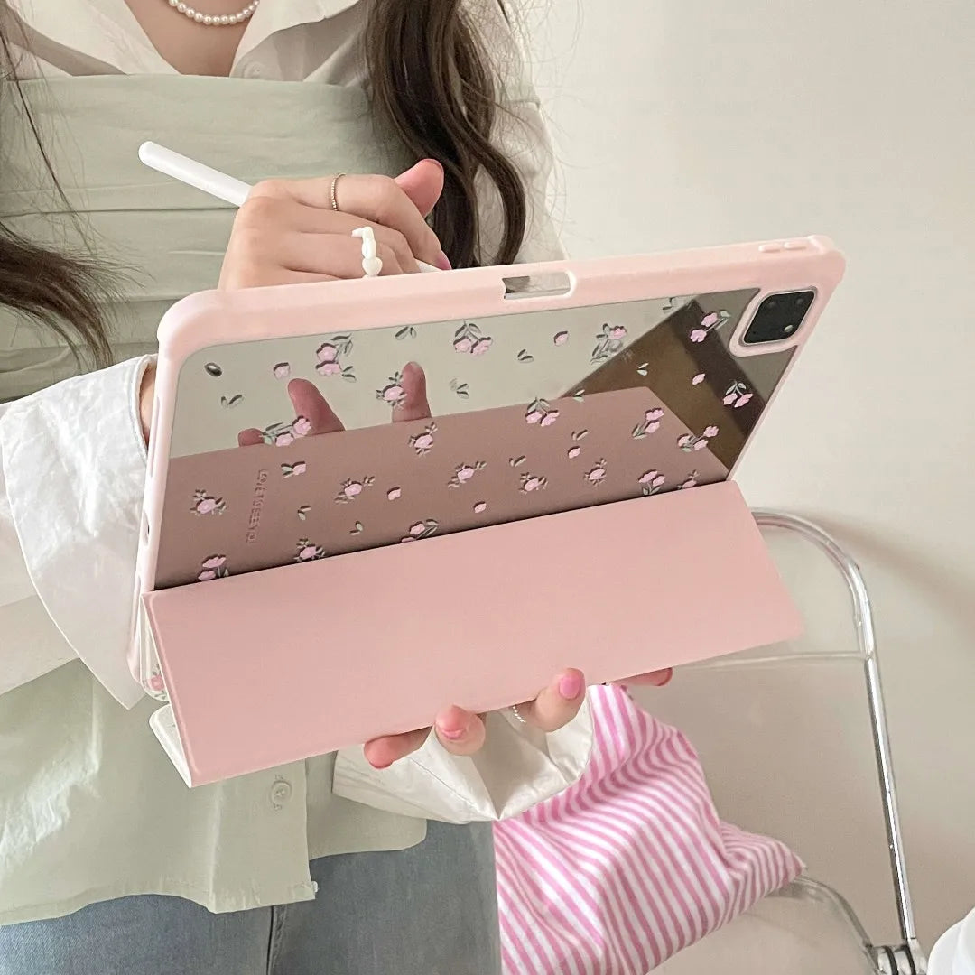 Bonita funda para iPad con diseño de flores blancas