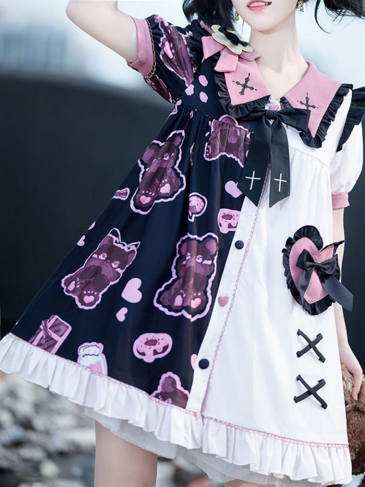 Vestido gótico de contraste de Harajuku