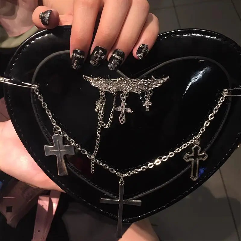 Bolso de mano estilo Harajuku con forma de corazón gótico 