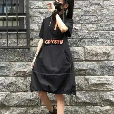 Harajuku Lockeres Reißverschlusskleid 