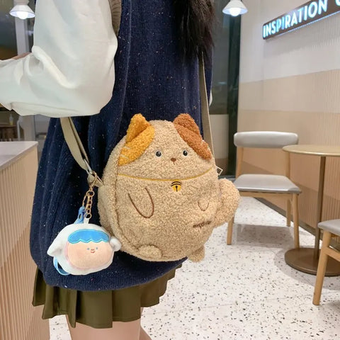 Bolso de hombro con forma de gato de peluche kawaii