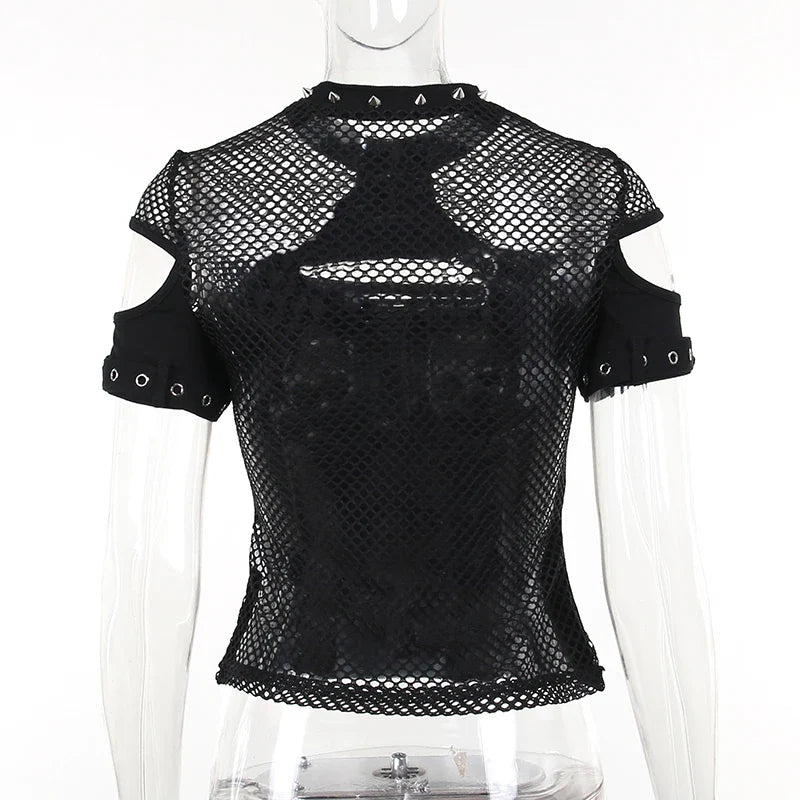 Fishnet Patchwork Gothic Top