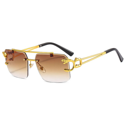 Gradient Frame Double Bridge Rimless Sunglasses