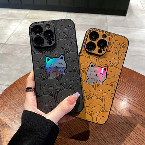 Funda para iPhone con diseño de gato con purpurina