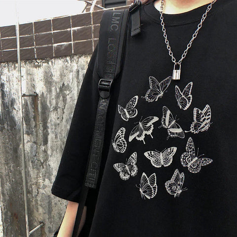 Gothic Butterfly Print T-Shirt