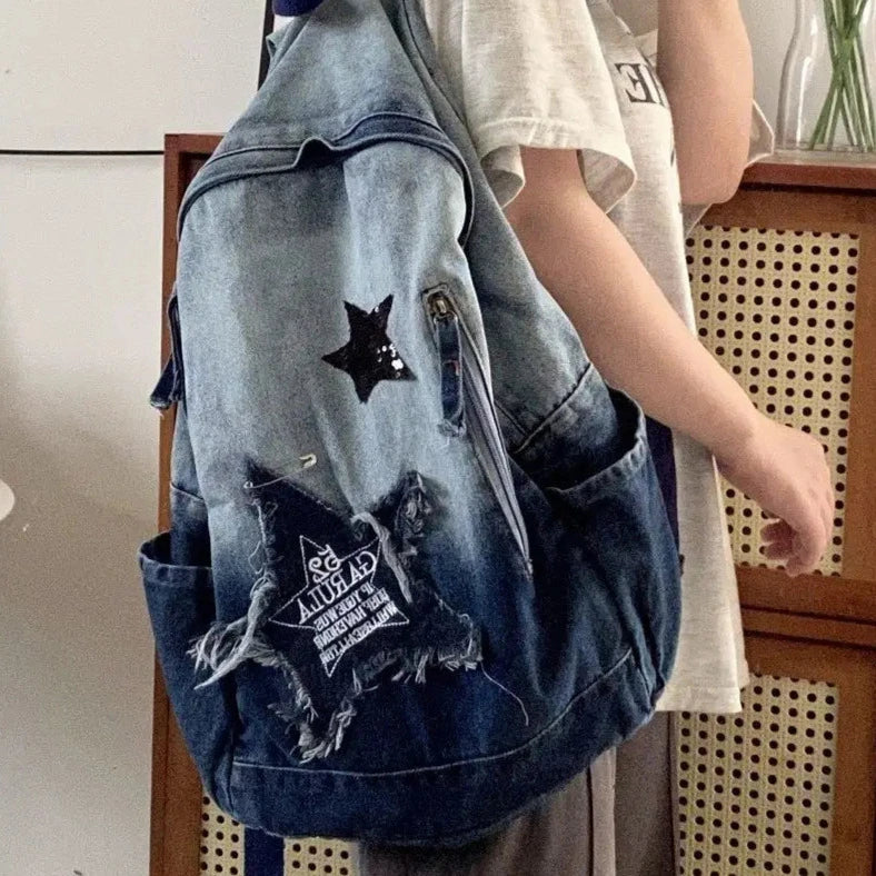 Y2K Denim Schultasche 