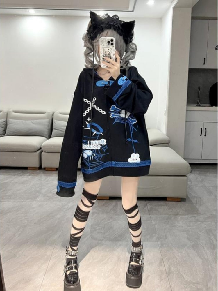 Sudadera con capucha Harajuku Y2K con orejas de conejo