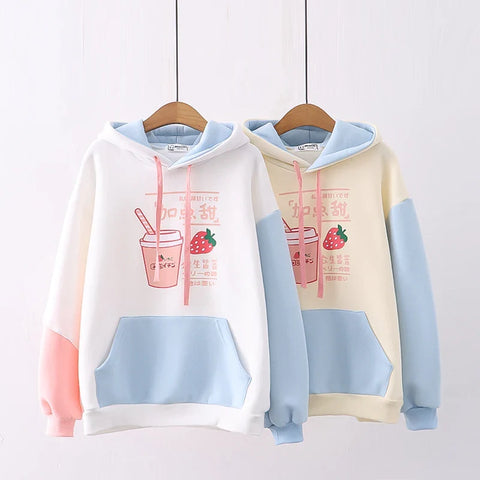 Sudadera polar con capucha y leche de fresa