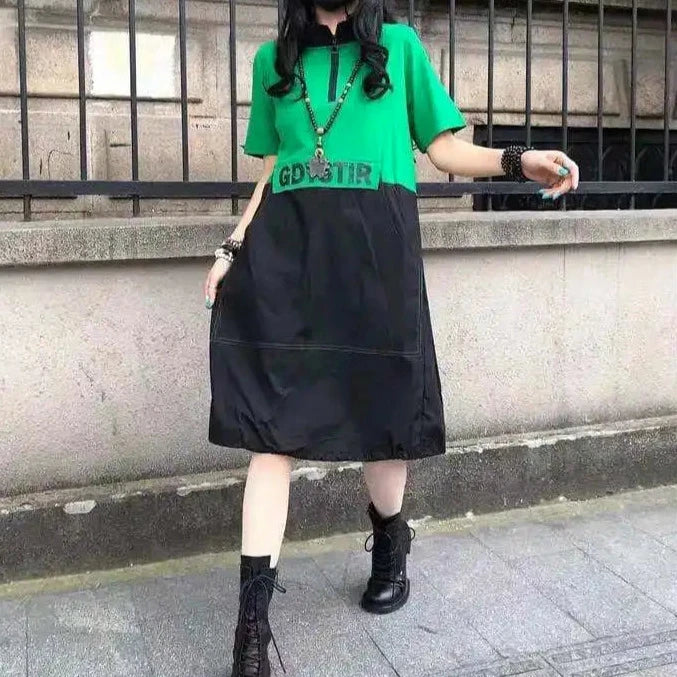 Harajuku Lockeres Reißverschlusskleid 