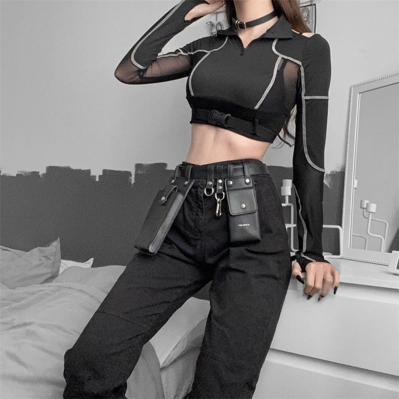 Langärmliges Techwear-Oberteil im Cyberpunk-Stil