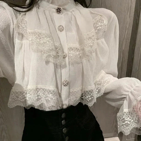 Blusa de gasa vintage coreana