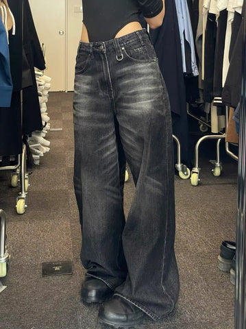 Vintage Schwarze Weite Jeans