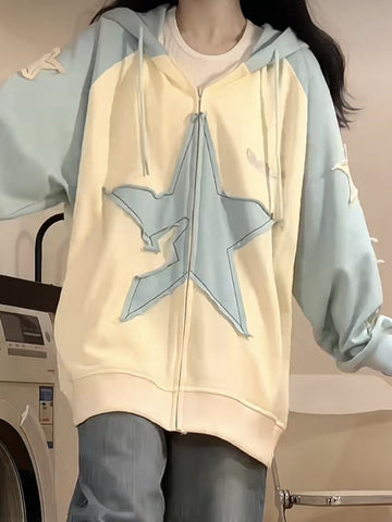 Sudadera con capucha y cremallera con estrellas de Harajuku