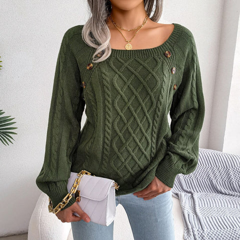 Sofia - Green Square Neck Pullover Sweater Top