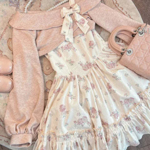 Cute Lolita Outfit Set - Knit Jumper & Mini Dress