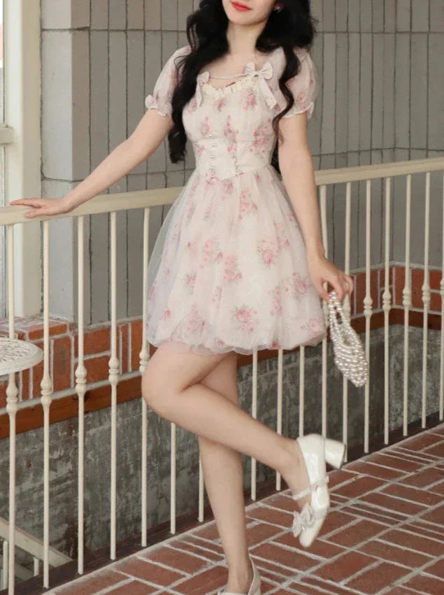 Cute Korean Floral Mini Dress