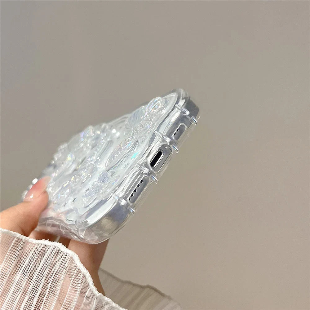 Bonita funda transparente para iPhone con forma de mariposa