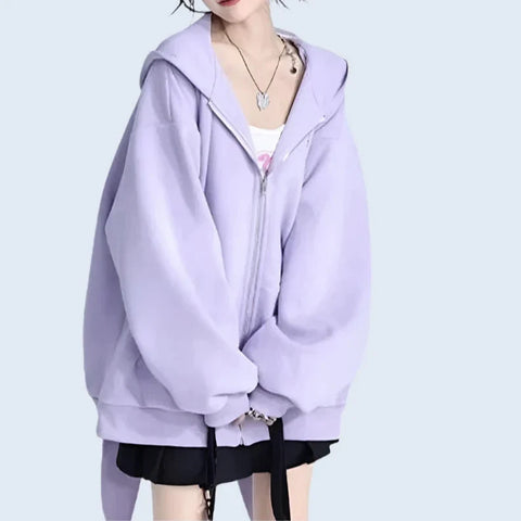 Cute Harajuku Rabbit Ears Zip Hoodie