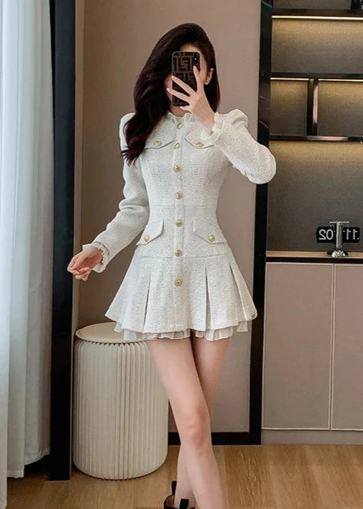 Cute Korean Pleated Mini Dress