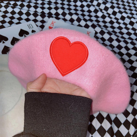 Boina con corazón rosa Y2K de Harajuku