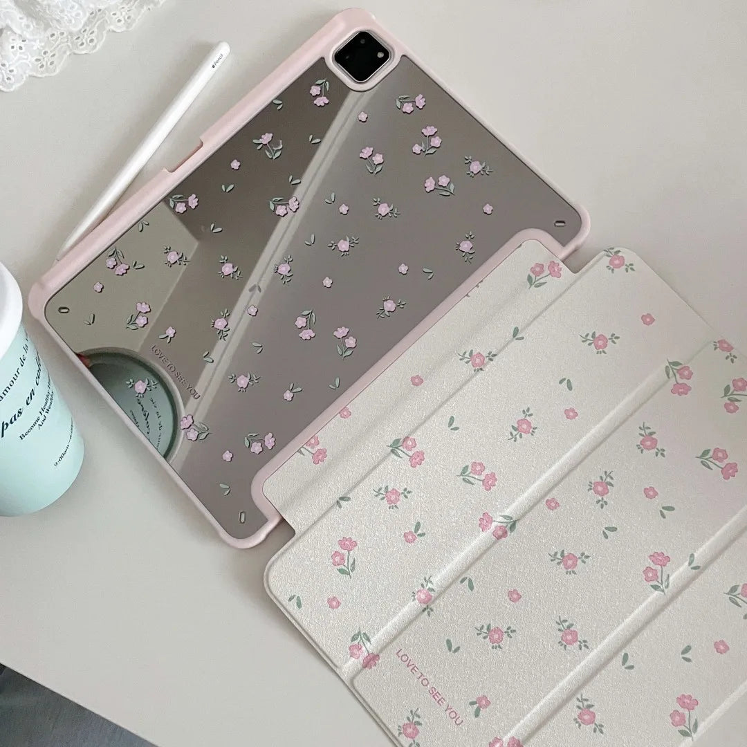 Bonita funda para iPad con diseño de flores blancas