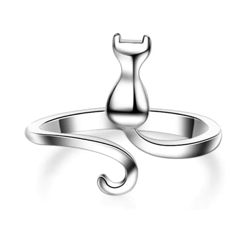 Offener Ring aus Silber mit Katze