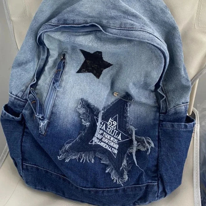 Y2K Denim Schultasche 