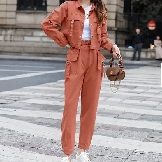 Conjunto de ropa de carga coreana: chaqueta y pantalones