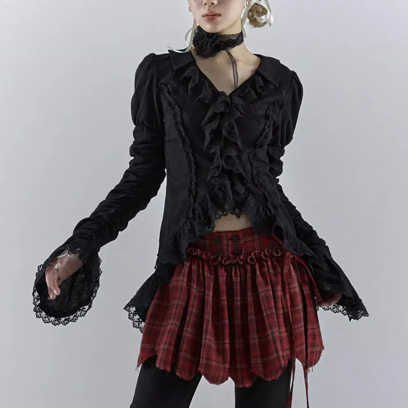 Gothic Lace V-Neck Blouse