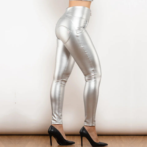 Cheeky Silver Faux Leather High Waist Butt Lift Pants