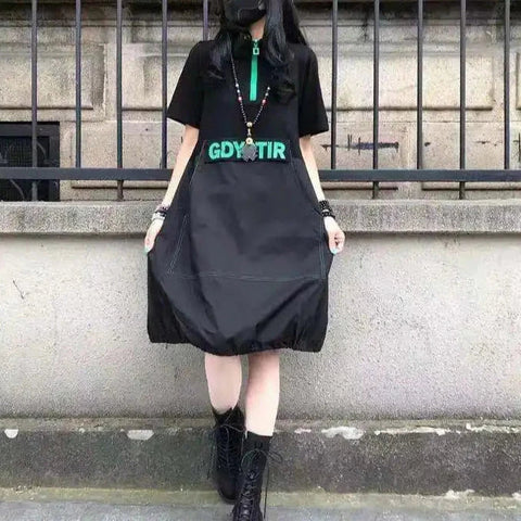 Vestido holgado con cremallera de estilo Harajuku 