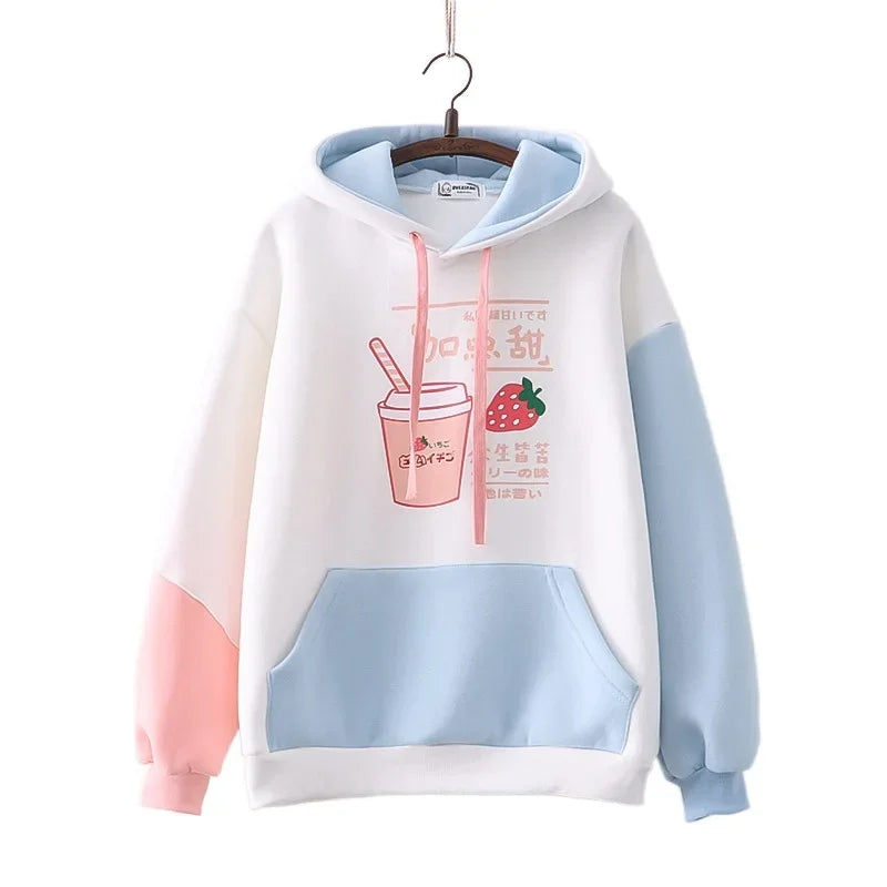 Sudadera polar con capucha y leche de fresa