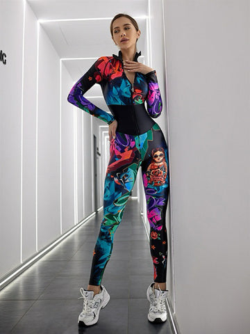 Colorful Printed Women’s Fitness Jumpsuit