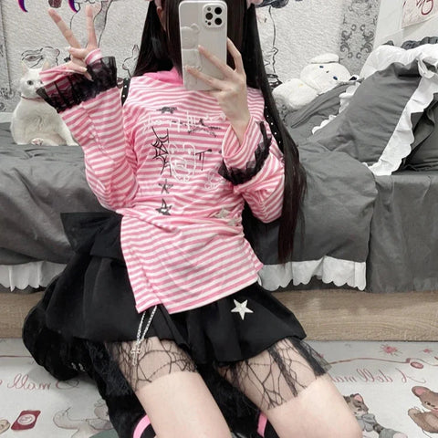 Sudadera con capucha y orejas de conejo kawaii Y2K