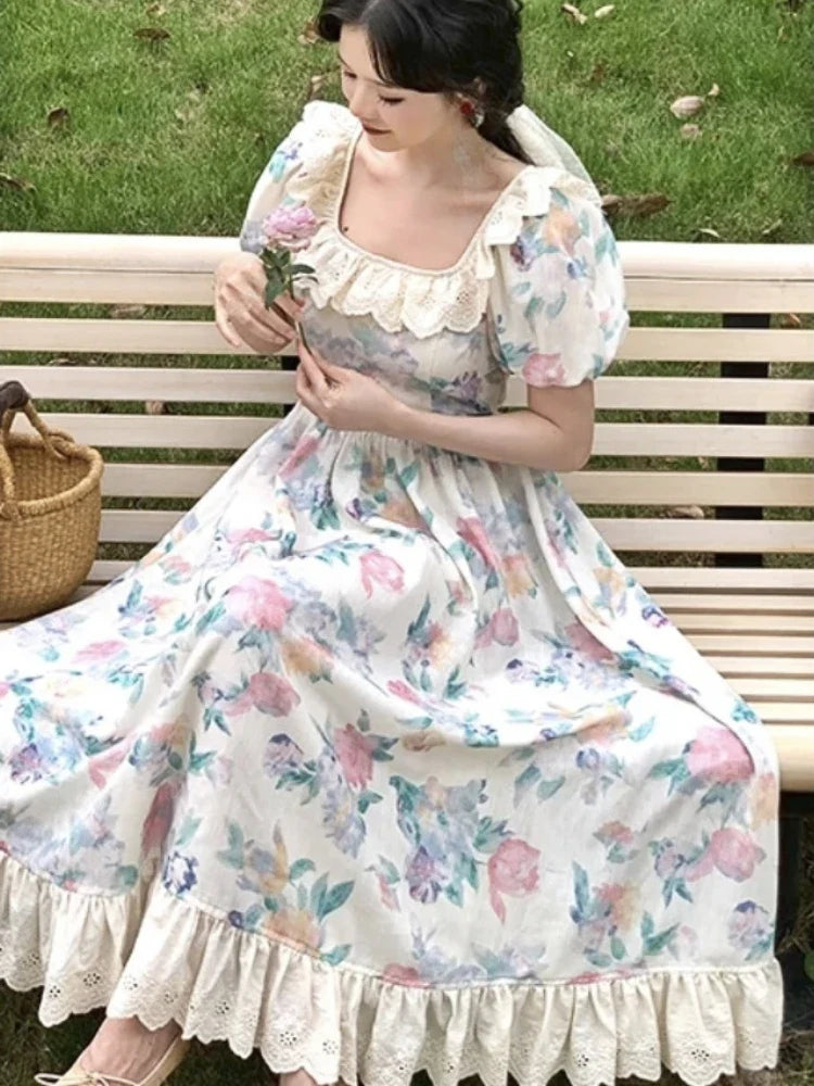 Vestido francés de patchwork con estampado floral