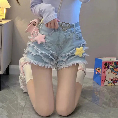 Pantalones cortos de mezclilla estilo lolita kawaii