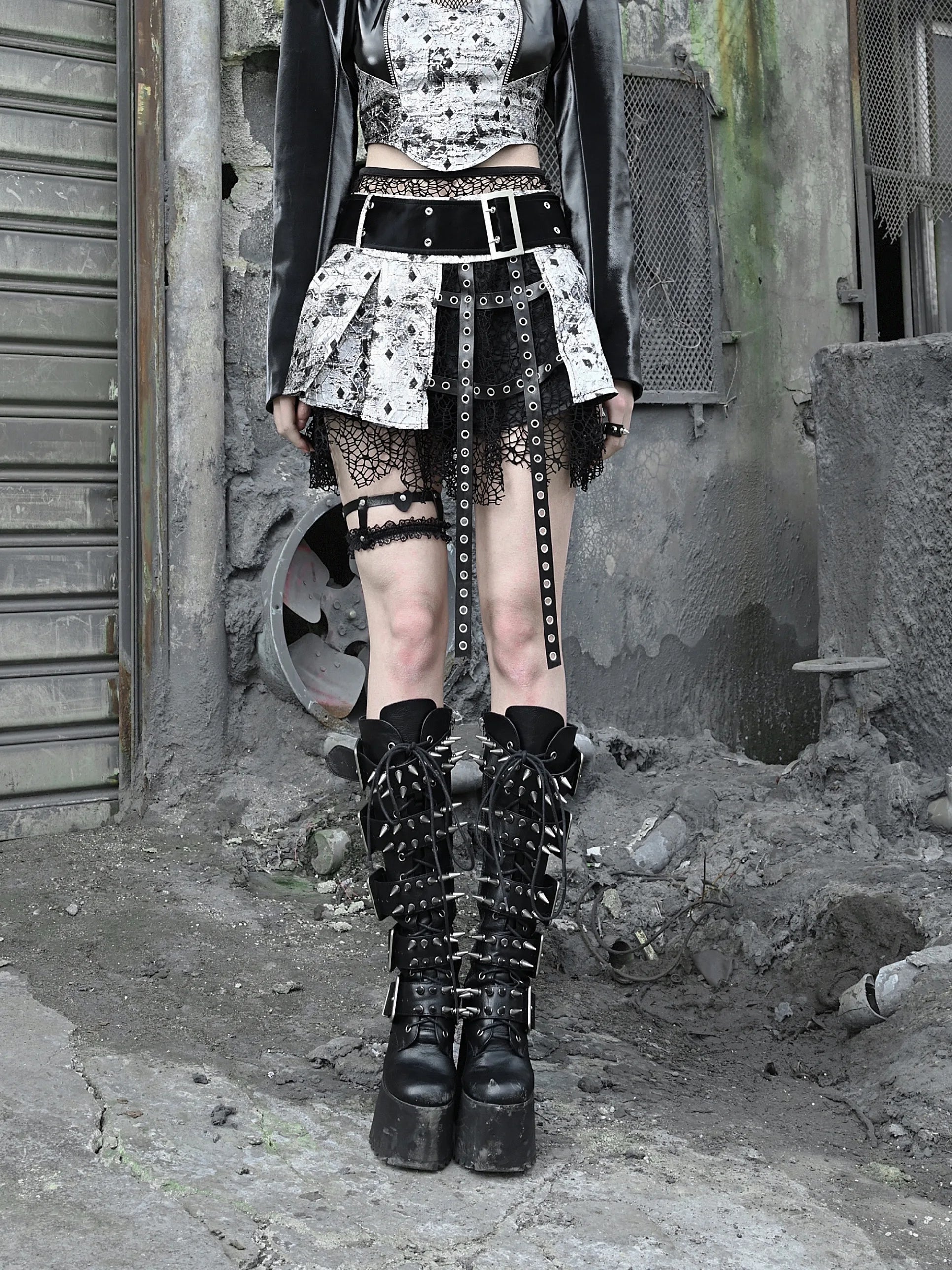 Conjunto de atuendo gótico de Harajuku: top y falda