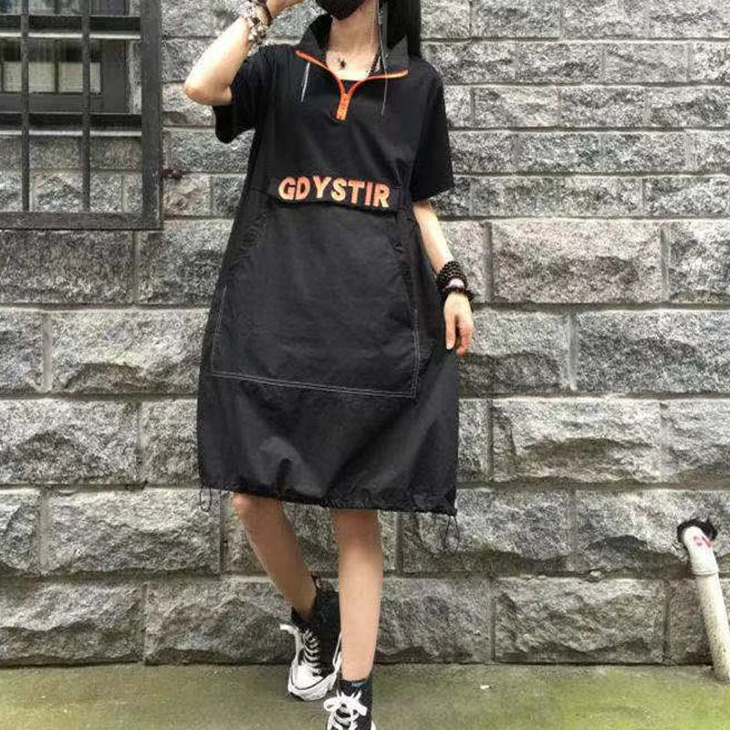 Vestido holgado con cremallera de estilo Harajuku 