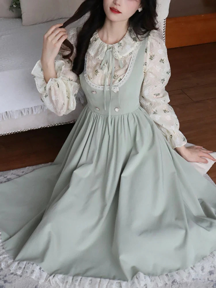 Elegantes Vintage Outfit Set - Kleid &amp; Bluse