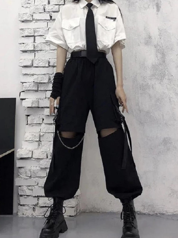 Koreanische Techwear-Cargohose mit Kette