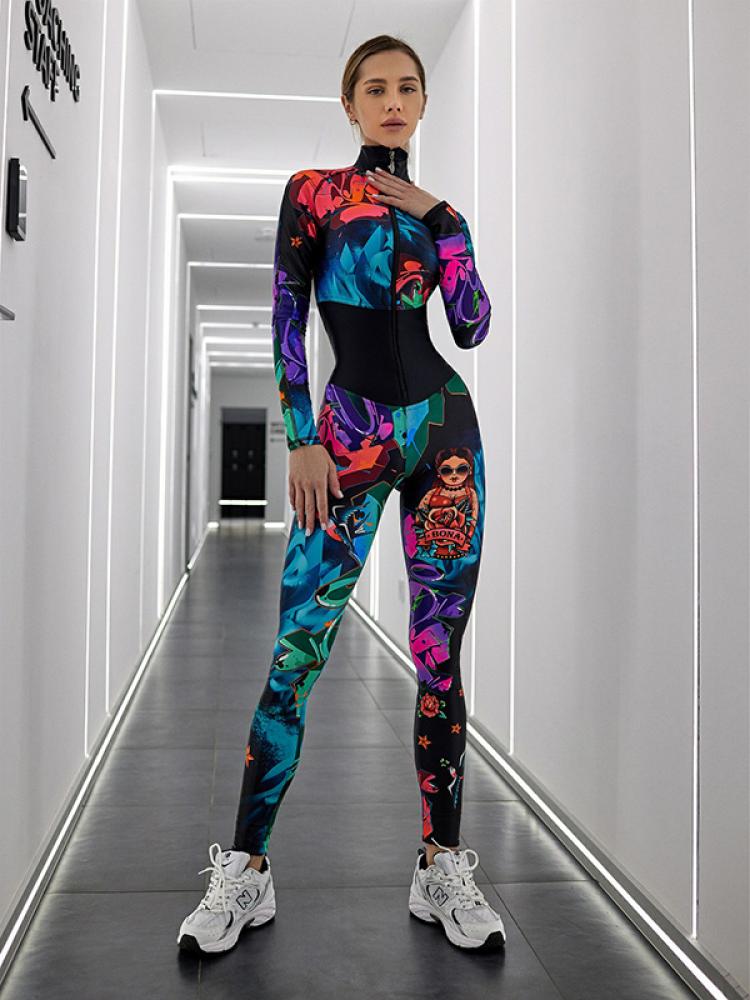 Colorful Printed Women’s Fitness Jumpsuit