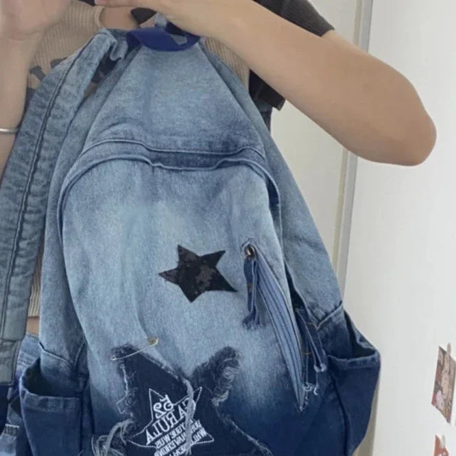 Y2K Denim Schultasche 