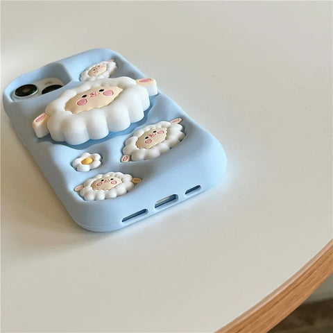 Funda para iPhone con diseño de ovejas 3D kawaii