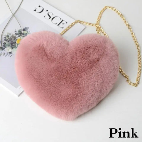 Bolso bandolera de peluche con forma de corazón kawaii