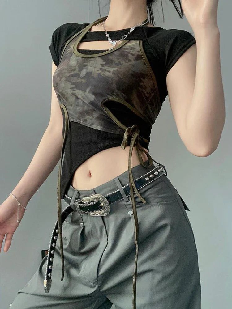 Camouflage-Outfit-Set – Camisole-Top und T-Shirt