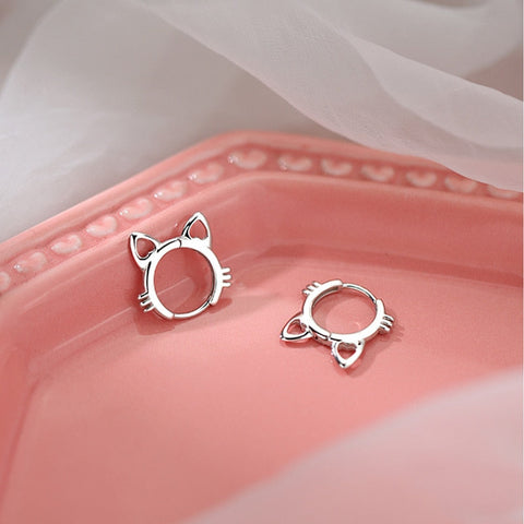 Kawaii Silver Cat Earrings